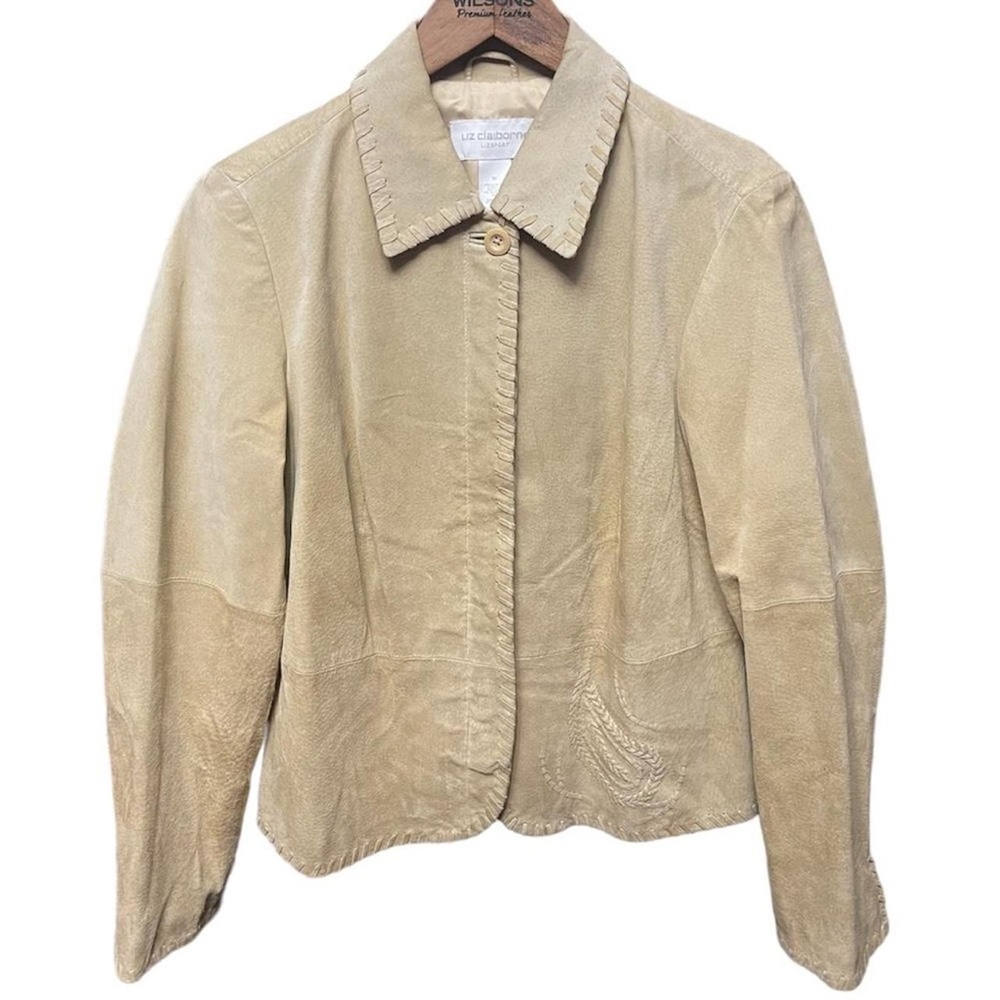 Women’s 100% suede Leather hidden Button up Collard leather embroidered Jacket